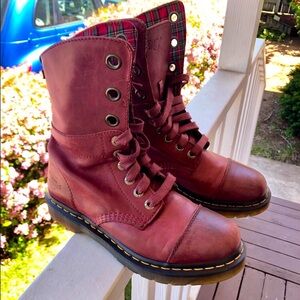 Dr Martens Aimilie Boot, Cherry Red Rouge, 6 UK/8 M US, Tartan Plaid Lining